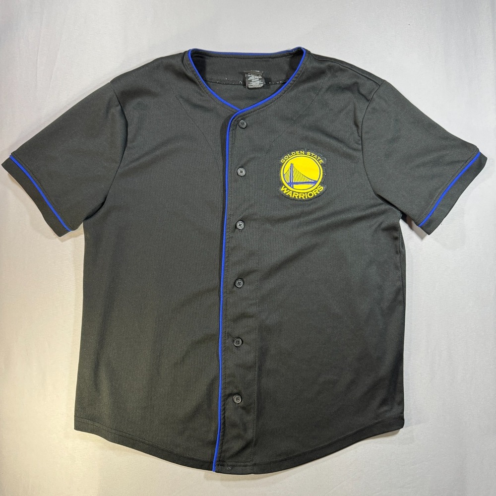 NBA Golden State Warriors Basketball Jersey Kids Large Black Blue 46 Button Up